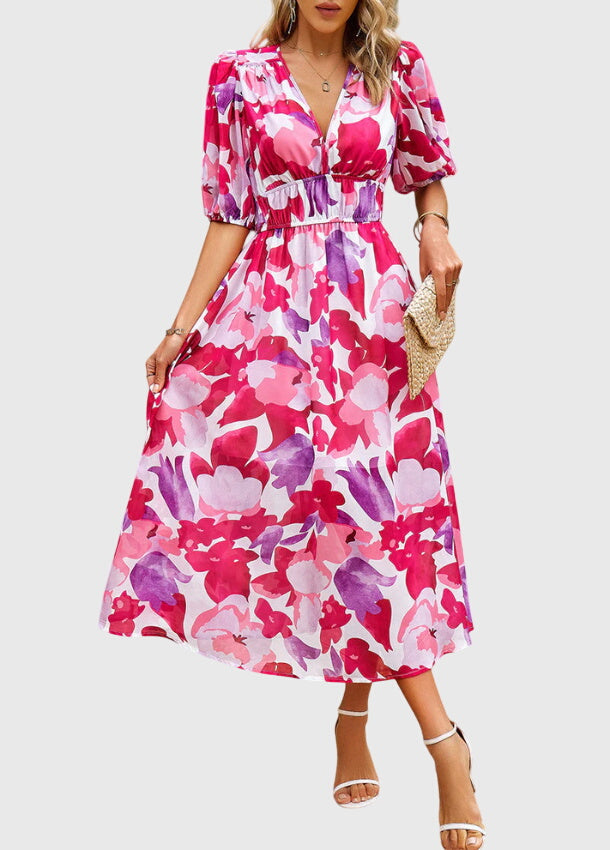 Olga | Flatterende Midi Bloemenjurk