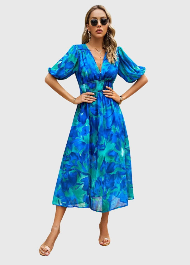 Olga | Flatterende Midi Bloemenjurk