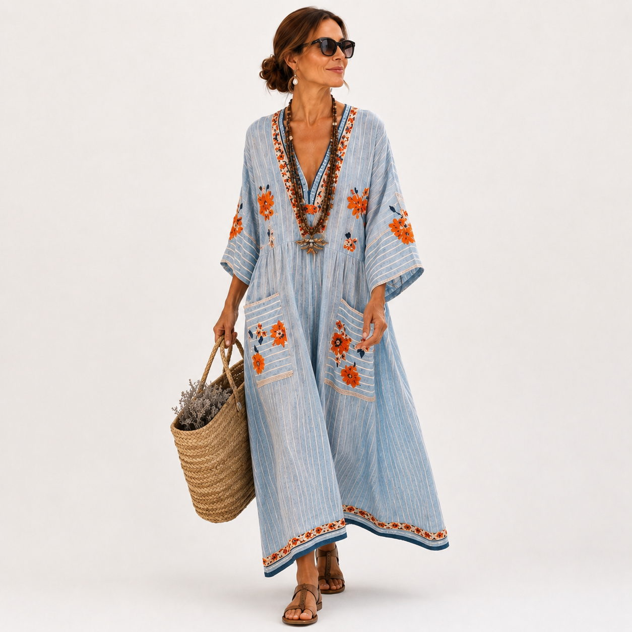 Caftan Marina Azul Bordado