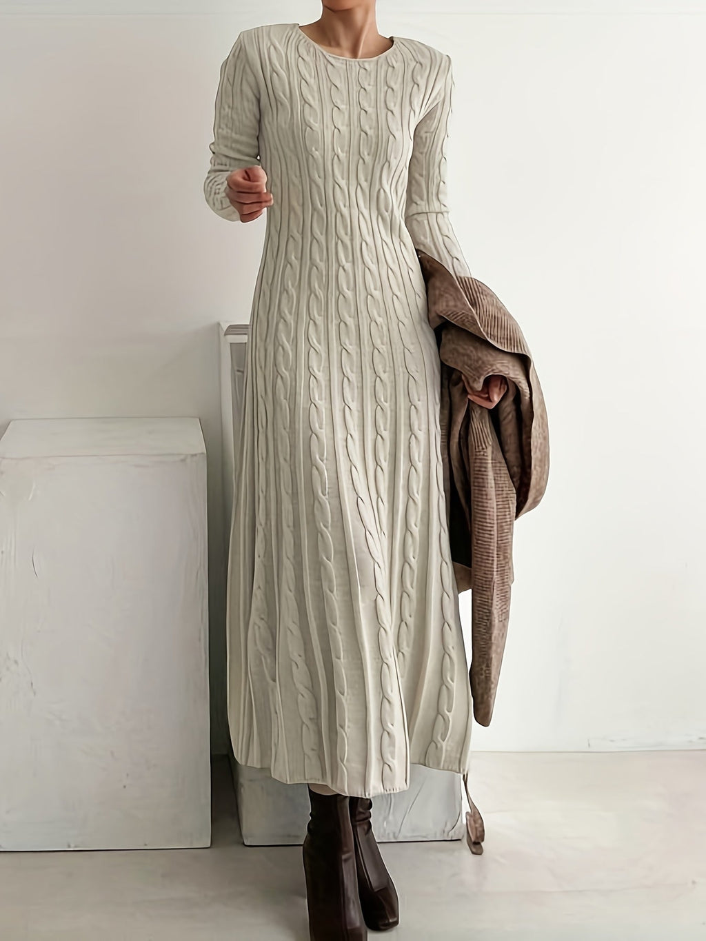 Sarah | Comfortabele Maxi Jurk in Kabeltricot