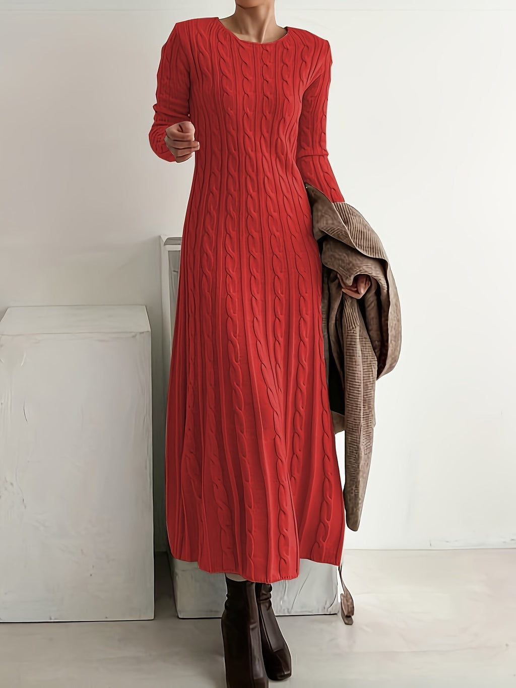 Sarah | Comfortabele Maxi Jurk in Kabeltricot