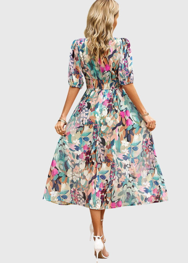 Olga | Flatterende Midi Bloemenjurk