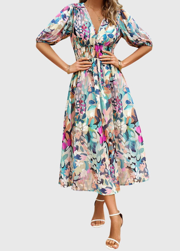 Olga | Flatterende Midi Bloemenjurk