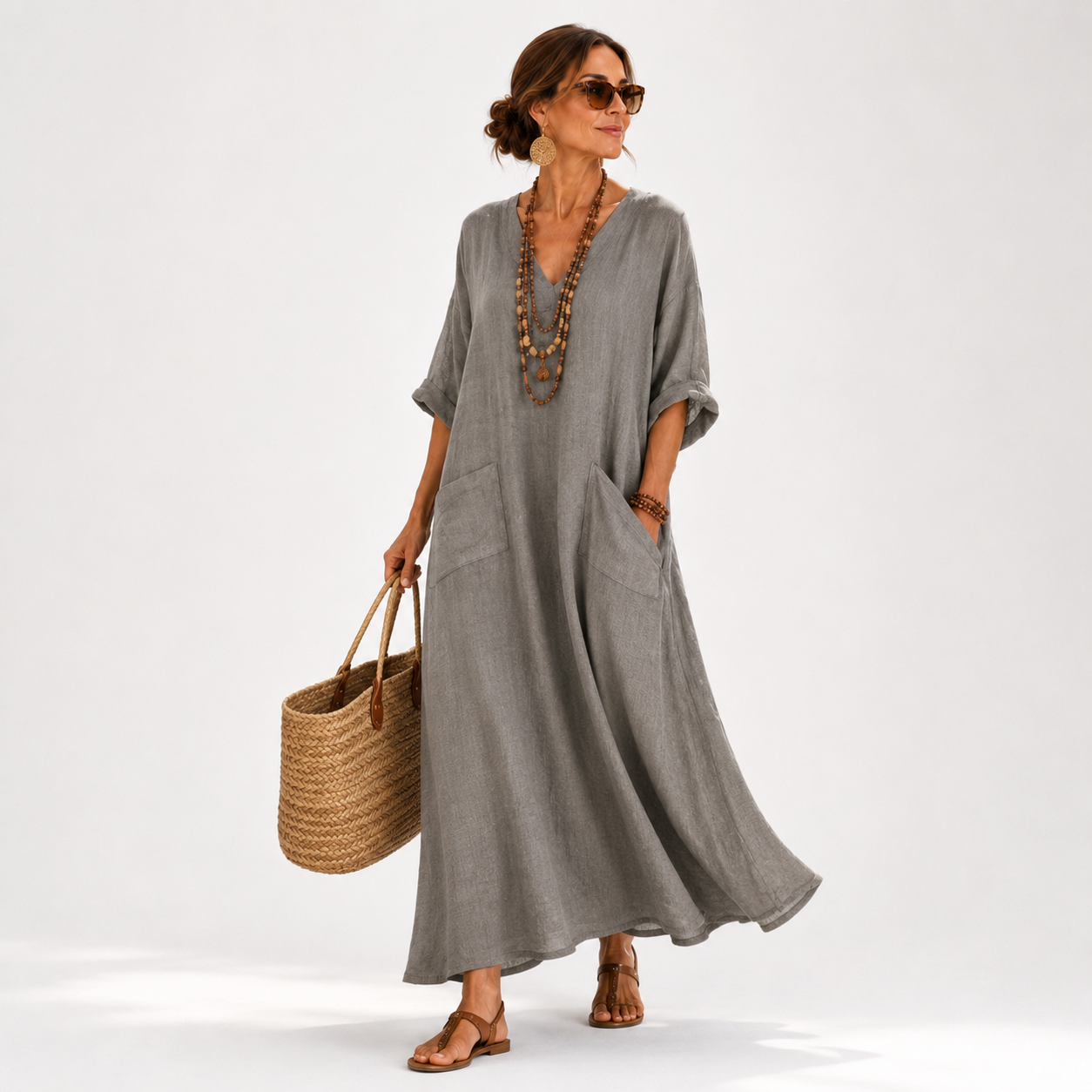 Caftan Valentina Grijs Effen