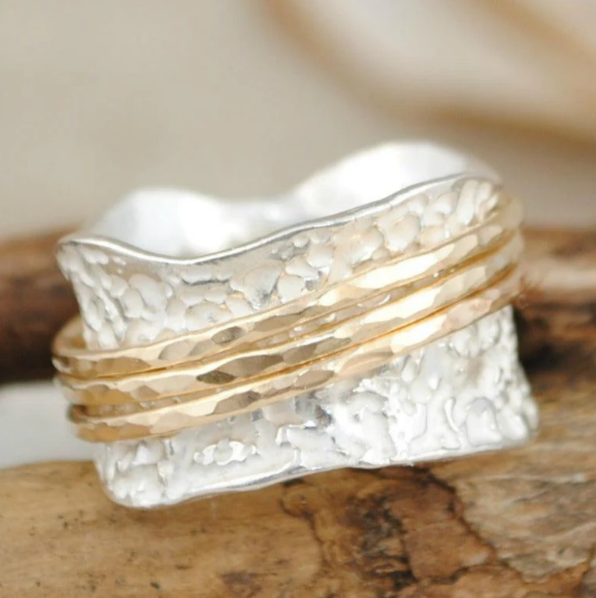 Vintage Spinner Ring van Goud & Zilver Dünner