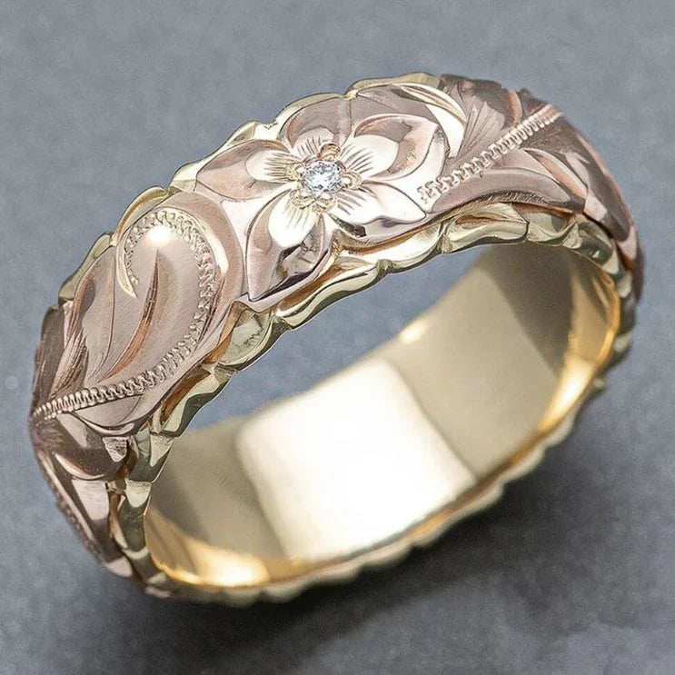 Gouden Ring met Vintage Roze Bloem