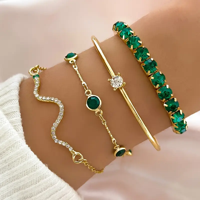 Elegante Vintage Groene Armbanden met Kristallen