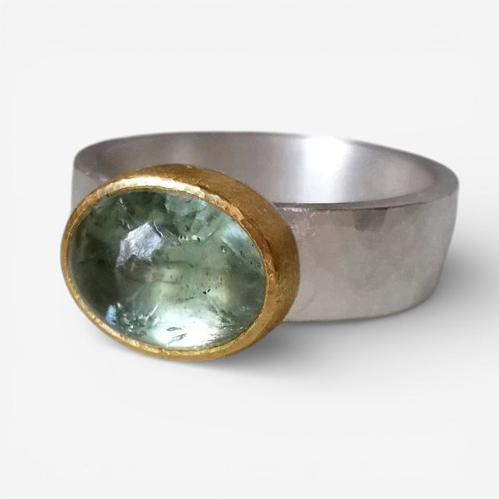 Roos | Retro groene ring met gepolijste steen