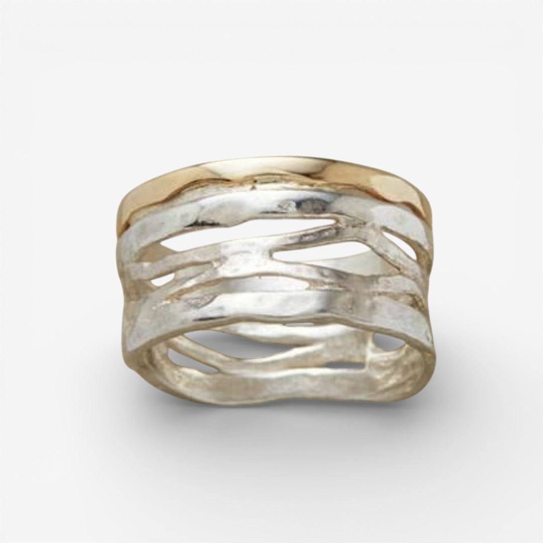 Vintage holle ring van goud en zilver