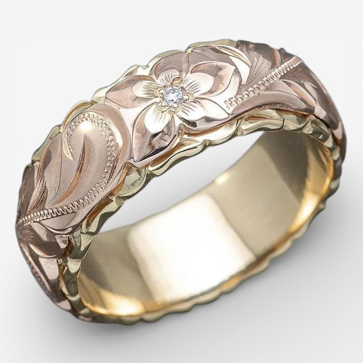 Gouden Ring met Vintage Roze Bloem