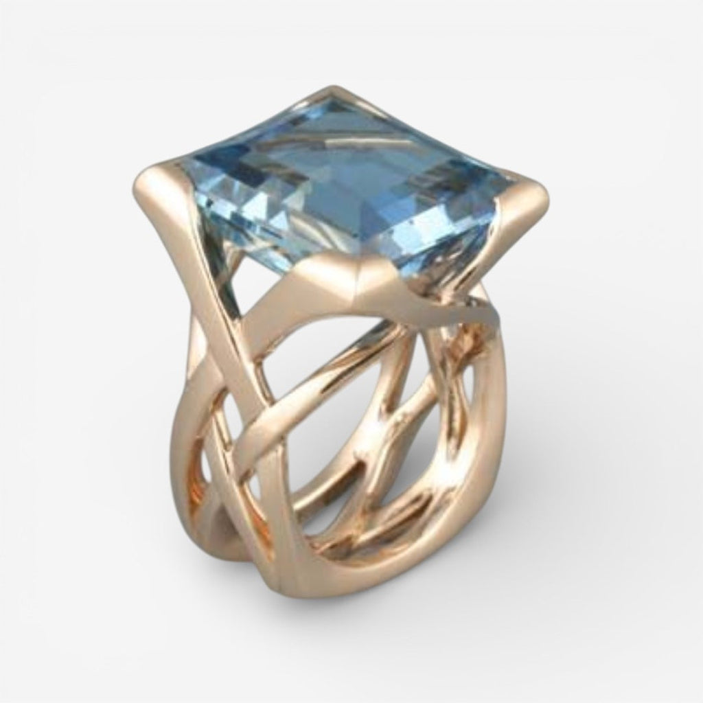 Rozen Gouden Ring met Vintage Blauwe Zirconium