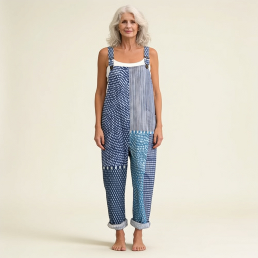 Hilde | grafisch blauw patchwork met een slanke uitstraling