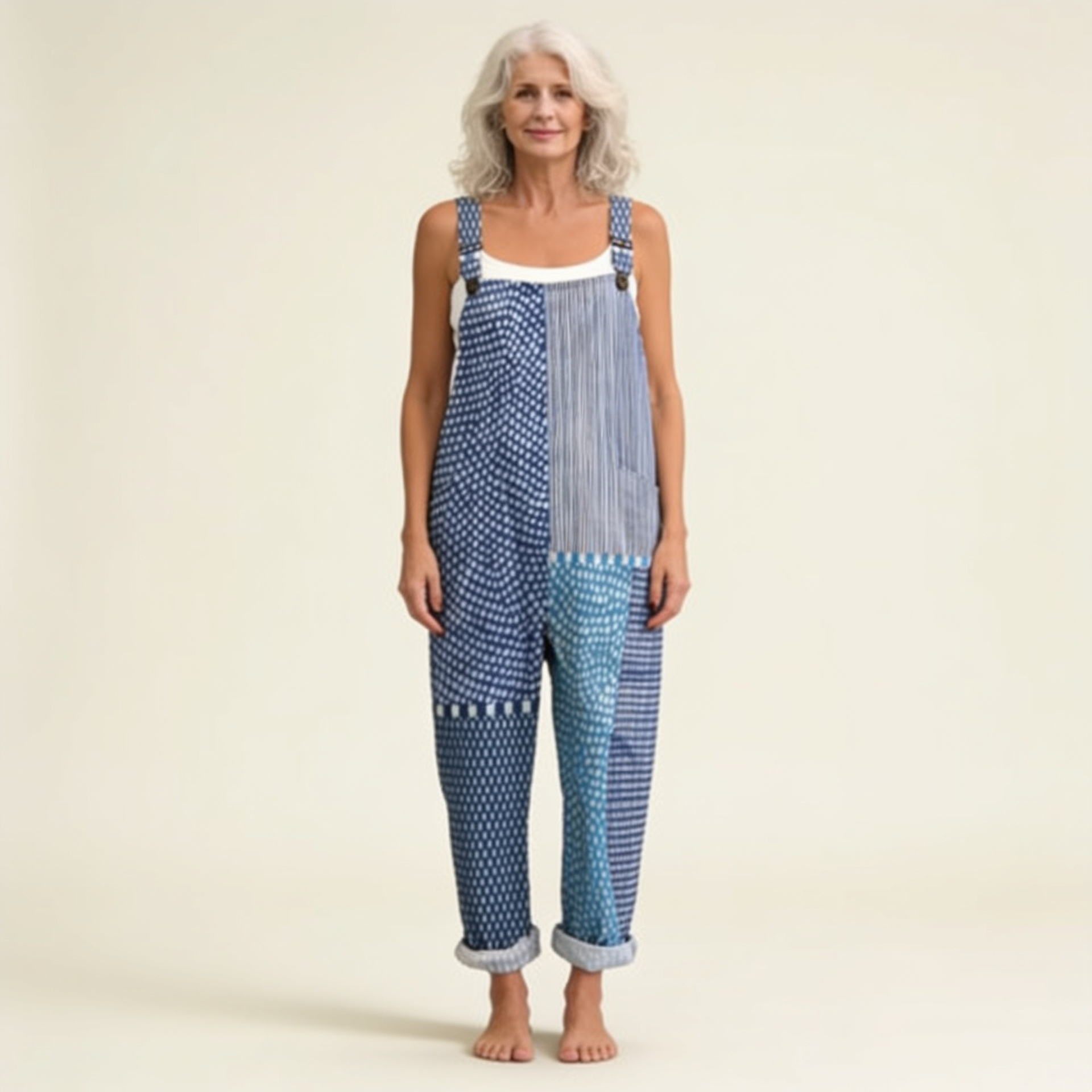 Hilde | grafisch blauw patchwork met een slanke uitstraling