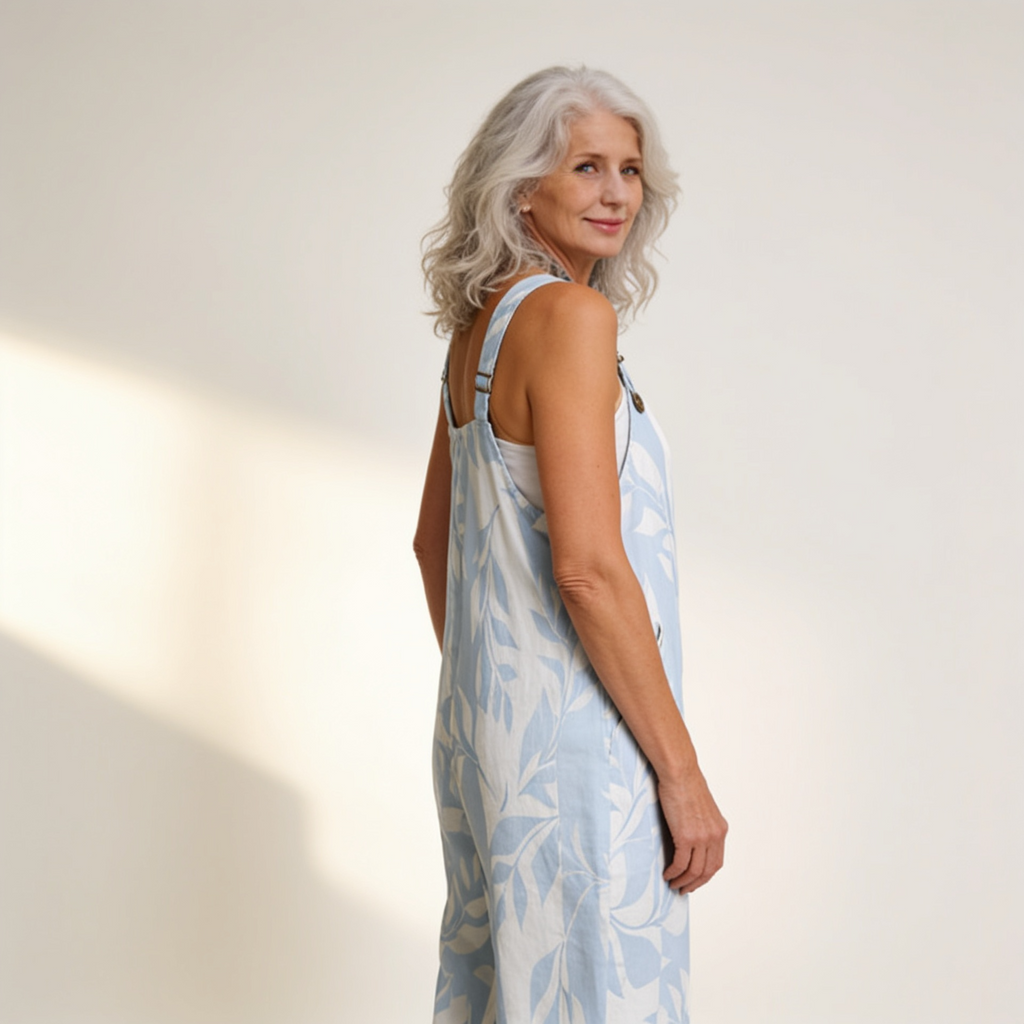 Naomi | azuurblauw bladmotief met een lichte uitstraling